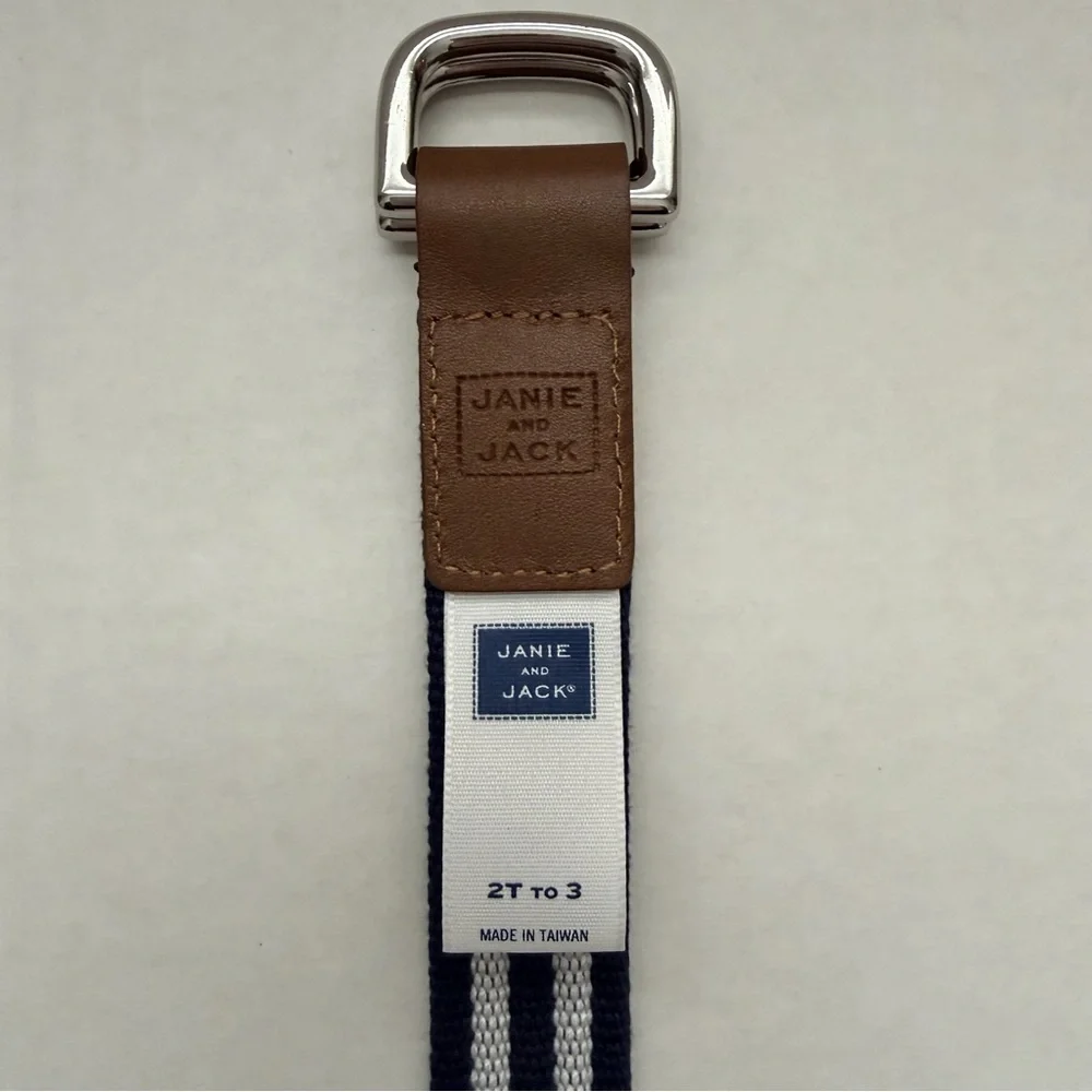 Janie & Jack Toddler Boys Preppy Striped Canvas Belt Blue Brown Leather 2T 3T
